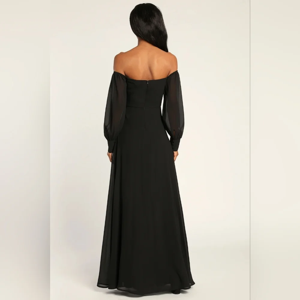 Lulu's Black Feel The Romance Off-Shoulder Maxi Dress Long Sleeve NWT Medium - Picture 2 of 10